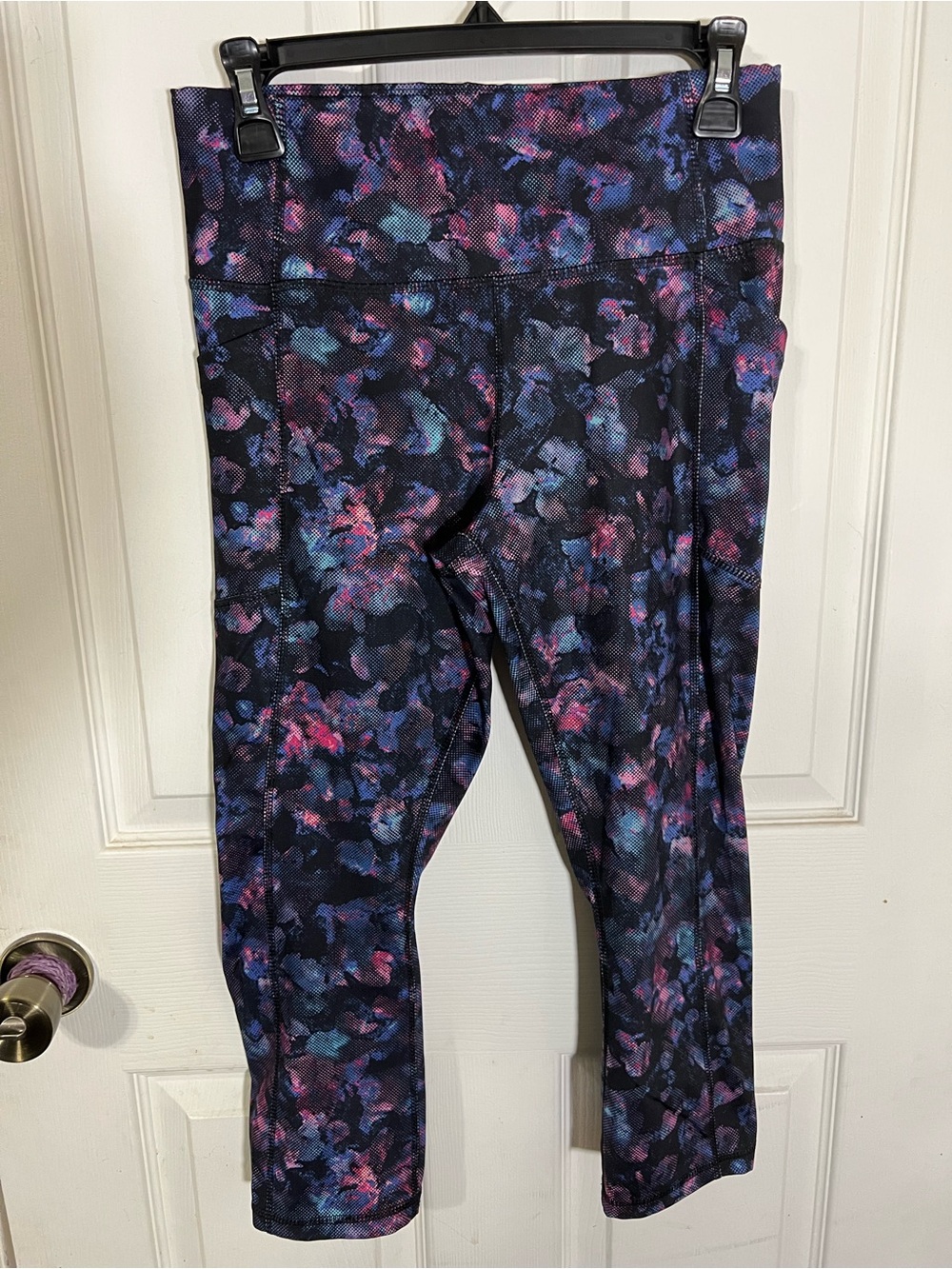 Avia Black capri Leggings with Pink & Blue Spot Print